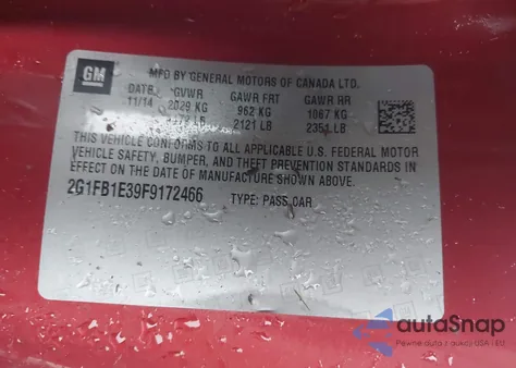 2015 Chevrolet Camaro 2Ls from USA, damaged, VIN 2G1FB1E39F9172466